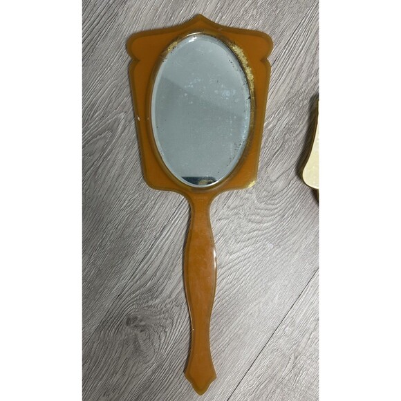 VTG Pyralin Celluloid Pearlized Vanity Set Tray Mirror Shoe Horn Powder Boxes - Picture 10 of 16